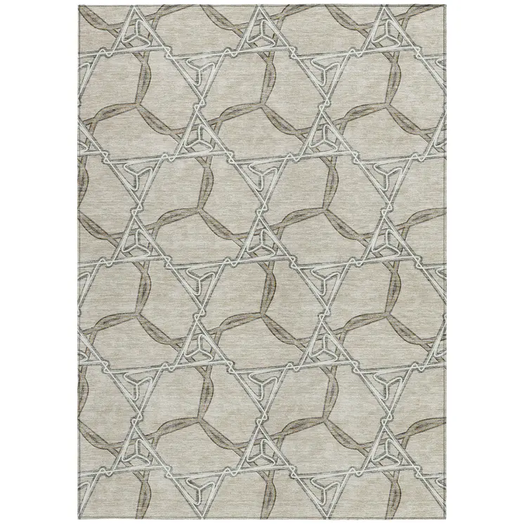 10' X 14' Beige And Taupe Geometric Washable Indoor Outdoor Area Rug