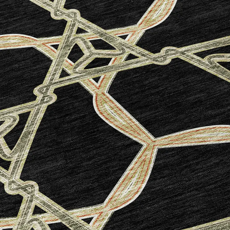 3' X 5' Black And Beige Geometric Washable Indoor Outdoor Area Rug