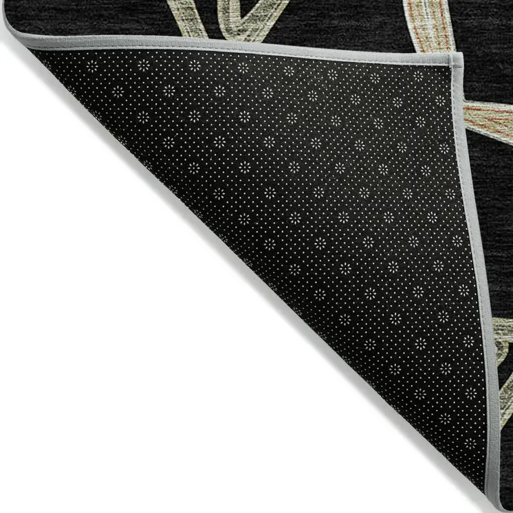 5' X 8' Black And Beige Geometric Washable Indoor Outdoor Area Rug