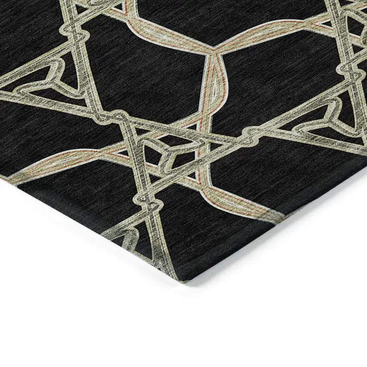 5' X 8' Black And Beige Geometric Washable Indoor Outdoor Area Rug
