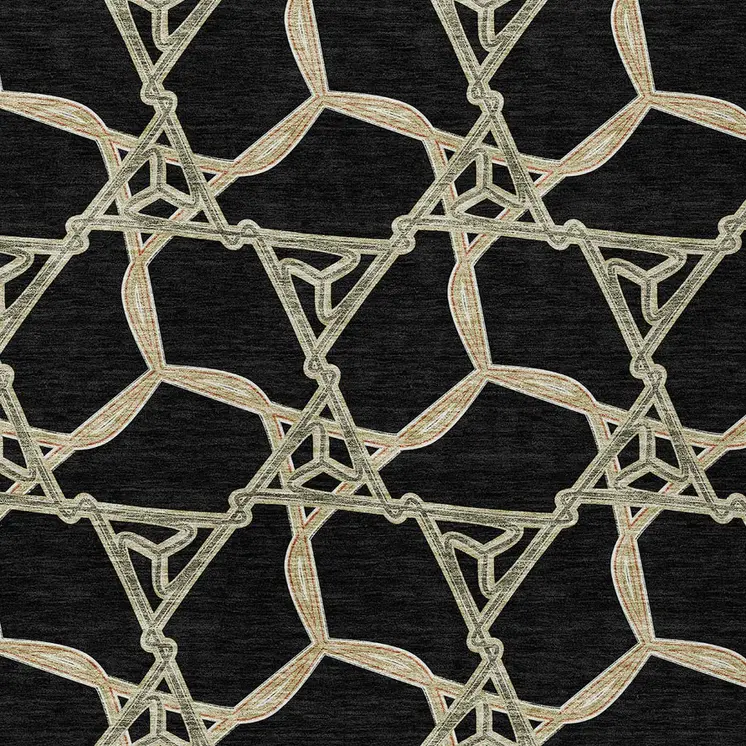 8' X 10' Black And Beige Geometric Washable Indoor Outdoor Area Rug