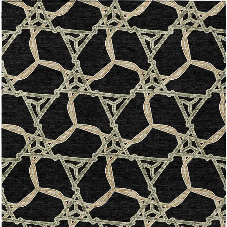 9' X 12' Black And Beige Geometric Washable Indoor Outdoor Area Rug
