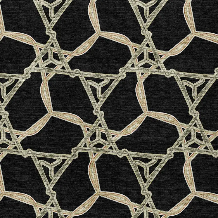 9' X 12' Black And Beige Geometric Washable Indoor Outdoor Area Rug