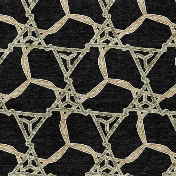 10' X 14' Black And Beige Geometric Washable Indoor Outdoor Area Rug