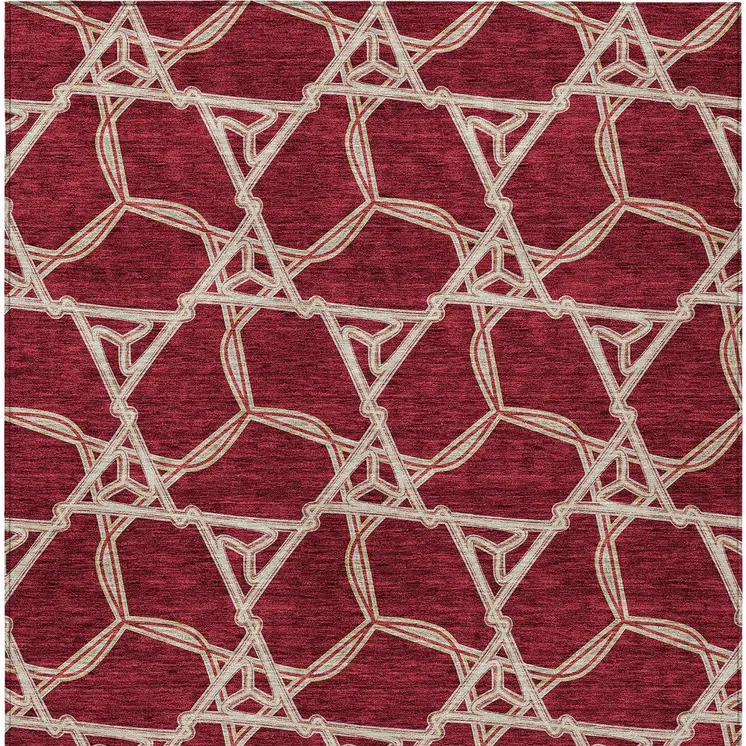 3' X 5' Burgundy And Gold Geometric Washable Indoor Outdoor Area Rug
