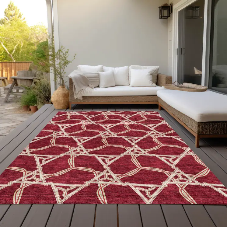 3' X 5' Burgundy And Gold Geometric Washable Indoor Outdoor Area Rug