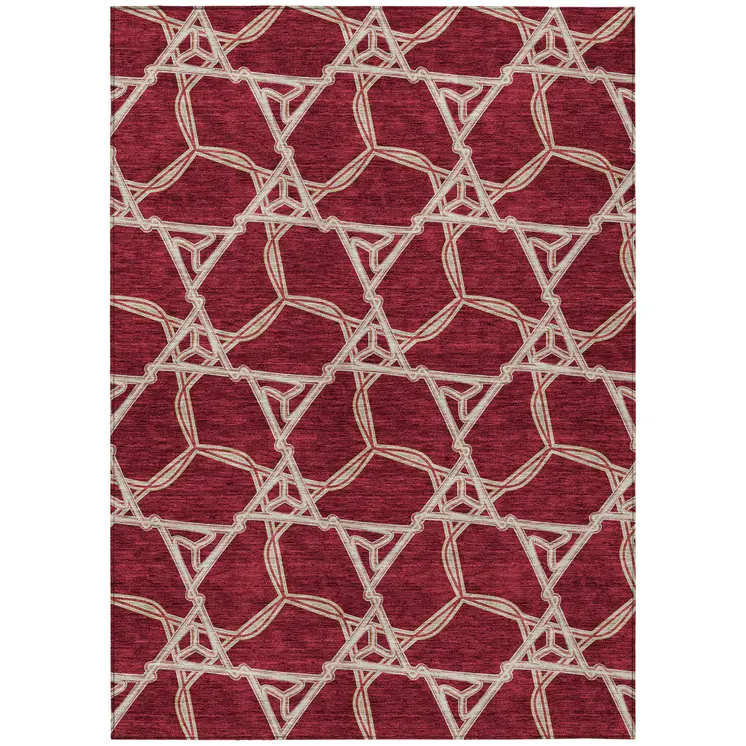 3' X 5' Burgundy And Gold Geometric Washable Indoor Outdoor Area Rug