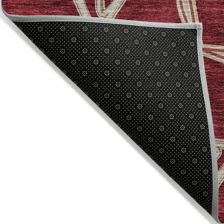 3' X 5' Burgundy And Gold Geometric Washable Indoor Outdoor Area Rug