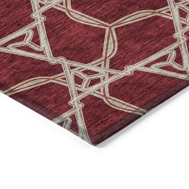 3' X 5' Burgundy And Gold Geometric Washable Indoor Outdoor Area Rug