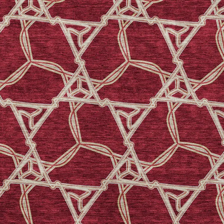 3' X 5' Burgundy And Gold Geometric Washable Indoor Outdoor Area Rug