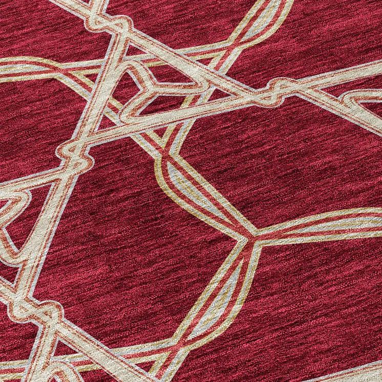 3' X 5' Burgundy And Gold Geometric Washable Indoor Outdoor Area Rug