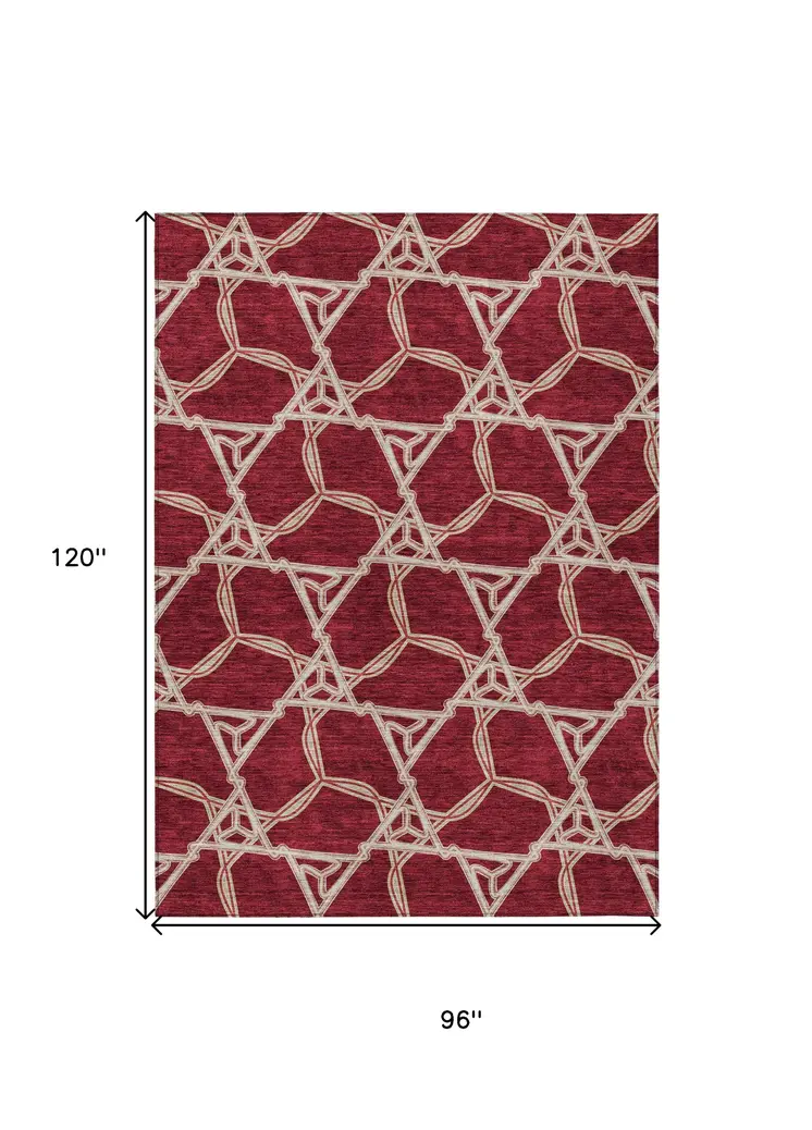 8' X 10' Burgundy And Gold Geometric Washable Indoor Outdoor Area Rug