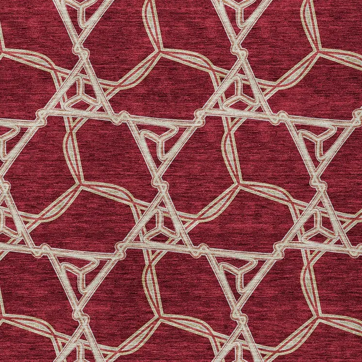 8' X 10' Burgundy And Gold Geometric Washable Indoor Outdoor Area Rug