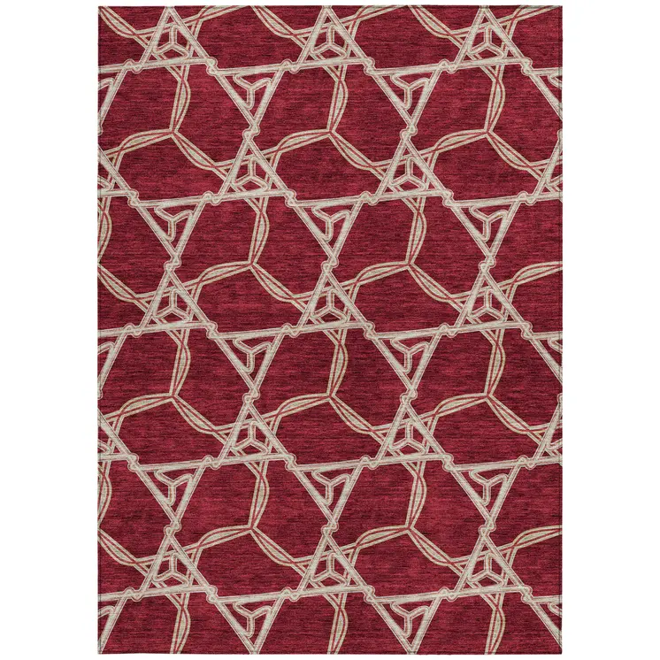 10' X 14' Burgundy And Gold Geometric Washable Indoor Outdoor Area Rug
