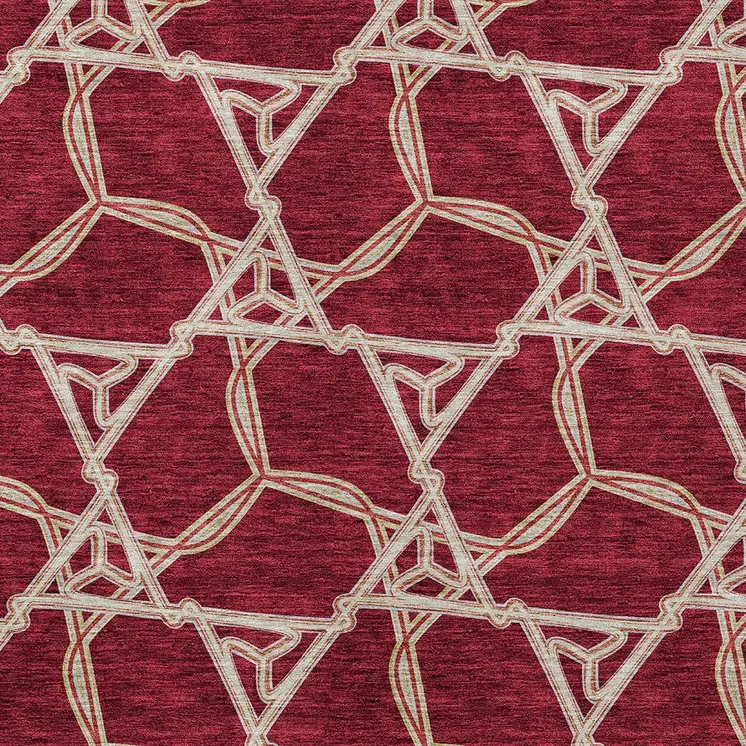 10' X 14' Burgundy And Gold Geometric Washable Indoor Outdoor Area Rug