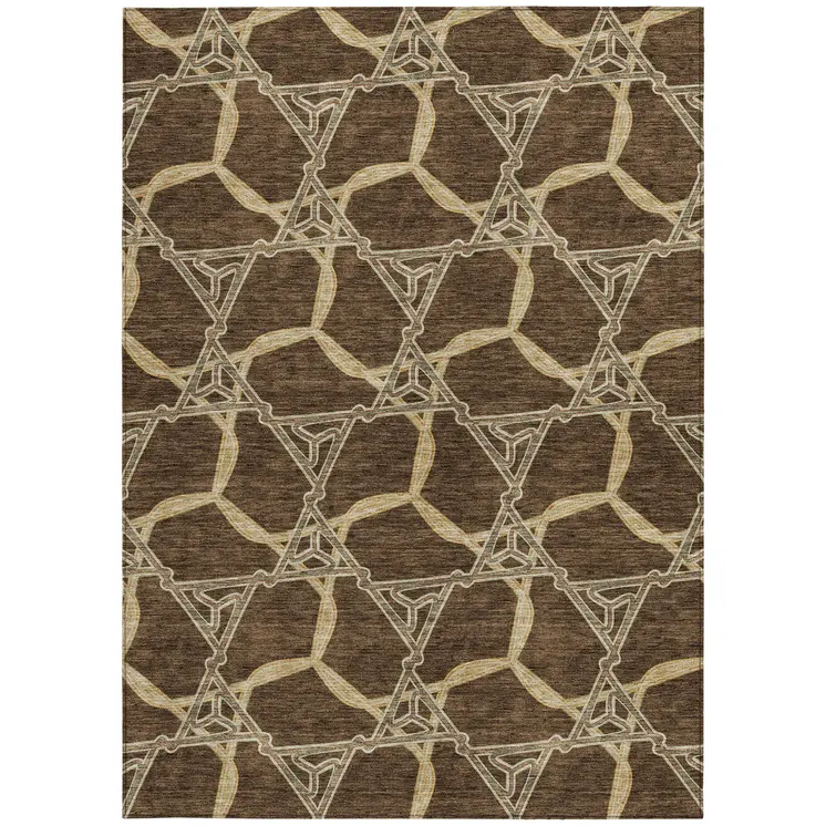 3' X 5' Brown And Beige Geometric Washable Indoor Outdoor Area Rug
