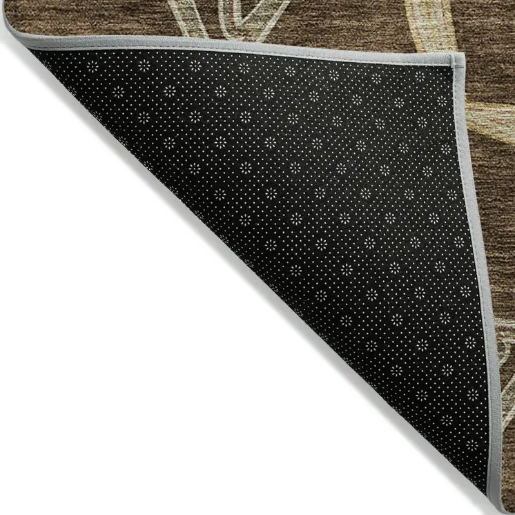 3' X 5' Brown And Beige Geometric Washable Indoor Outdoor Area Rug