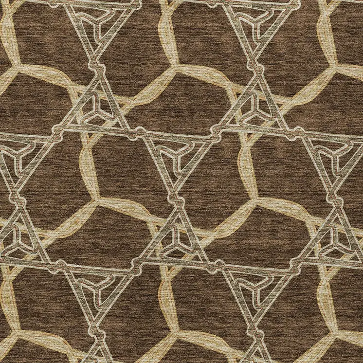 3' X 5' Brown And Beige Geometric Washable Indoor Outdoor Area Rug