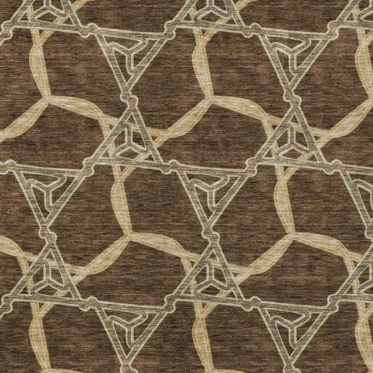 5' X 8' Brown And Beige Geometric Washable Indoor Outdoor Area Rug