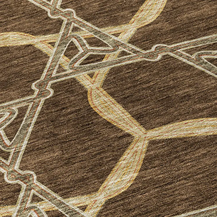 8' Brown And Beige Round Geometric Washable Indoor Outdoor Area Rug