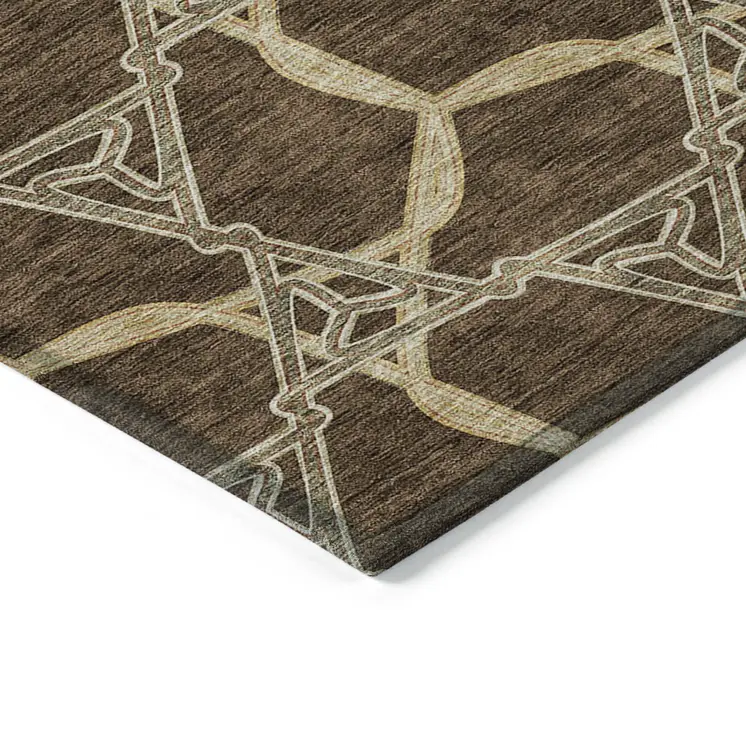 8' X 10' Brown And Beige Geometric Washable Indoor Outdoor Area Rug