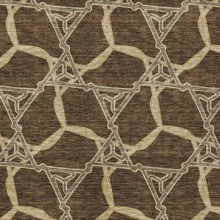 9' X 12' Brown And Beige Geometric Washable Indoor Outdoor Area Rug