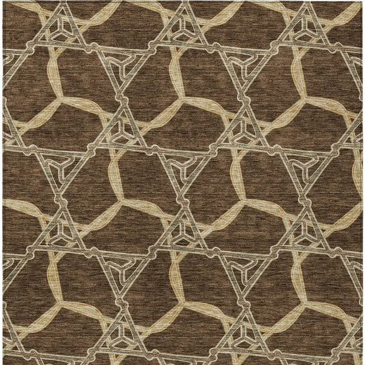 10' X 14' Brown And Beige Geometric Washable Indoor Outdoor Area Rug