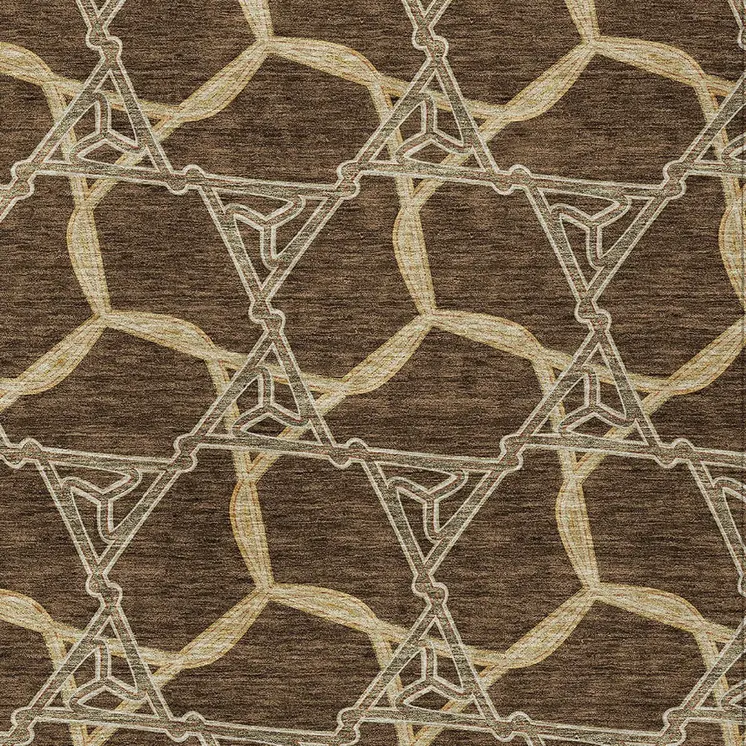 10' X 14' Brown And Beige Geometric Washable Indoor Outdoor Area Rug