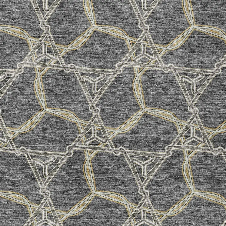 8' X 10' Charcoal And Gold Geometric Washable Indoor Outdoor Area Rug