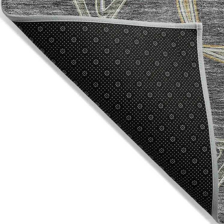 9' X 12' Charcoal And Gold Geometric Washable Indoor Outdoor Area Rug