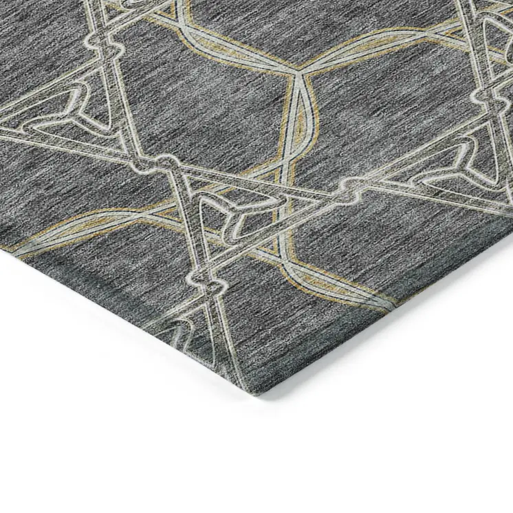 9' X 12' Charcoal And Gold Geometric Washable Indoor Outdoor Area Rug