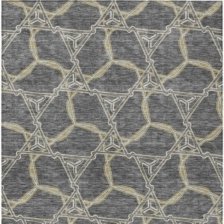 9' X 12' Charcoal And Gold Geometric Washable Indoor Outdoor Area Rug