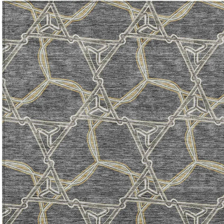 10' X 14' Charcoal And Gold Geometric Washable Indoor Outdoor Area Rug