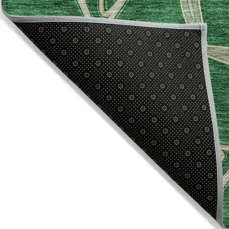 3' X 5' Emerald And Beige Geometric Washable Indoor Outdoor Area Rug
