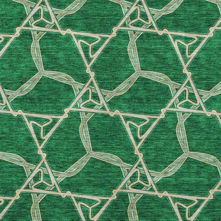 3' X 5' Emerald And Beige Geometric Washable Indoor Outdoor Area Rug