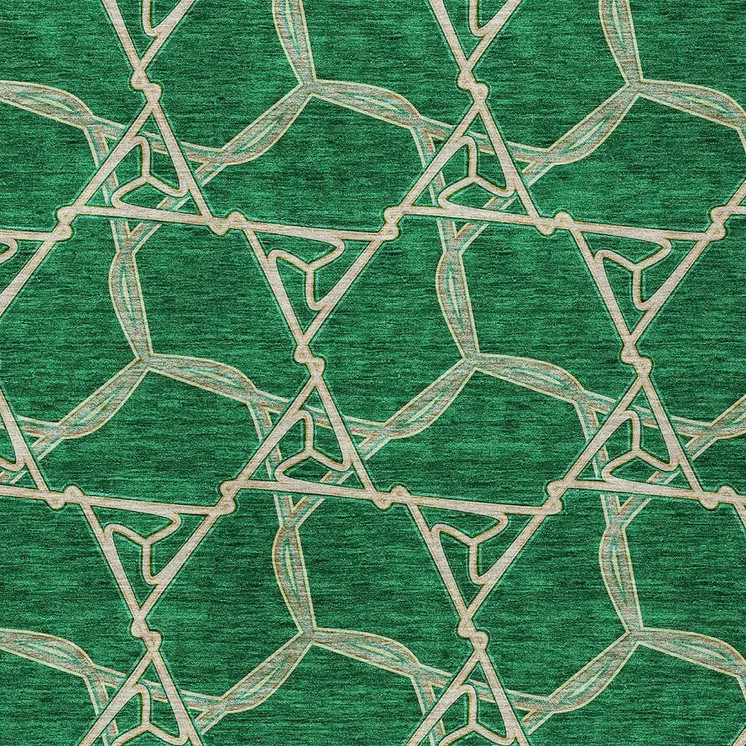 8' X 10' Emerald And Beige Geometric Washable Indoor Outdoor Area Rug