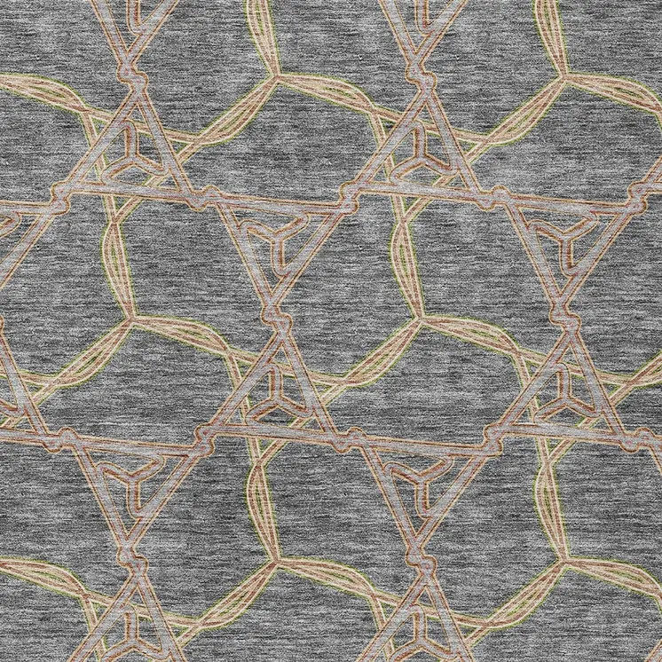 3' X 5' Gray And Brown Geometric Washable Indoor Outdoor Area Rug