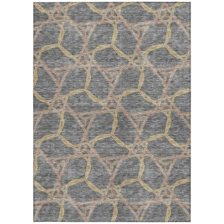 5' X 8' Gray And Brown Geometric Washable Indoor Outdoor Area Rug