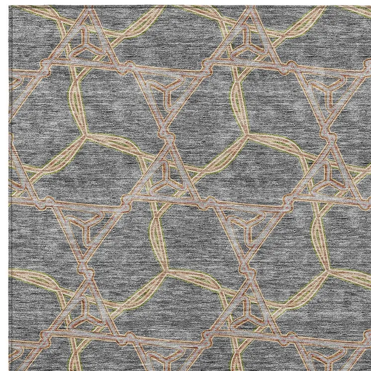 8' X 10' Gray And Brown Geometric Washable Indoor Outdoor Area Rug