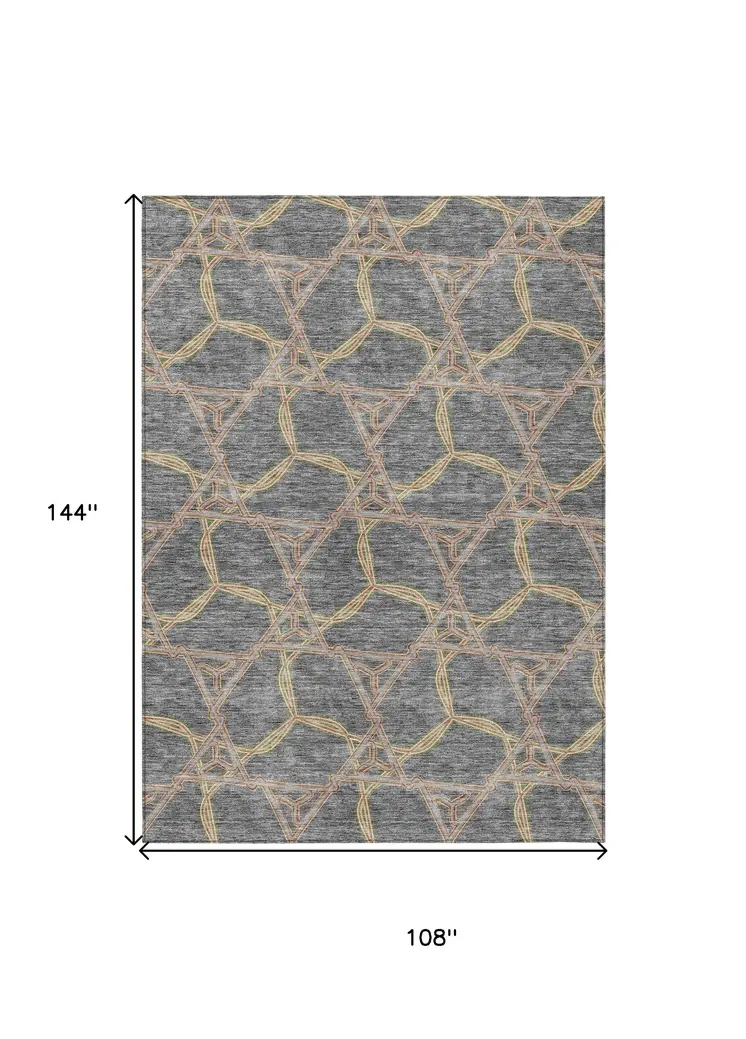 9' X 12' Gray And Brown Geometric Washable Indoor Outdoor Area Rug