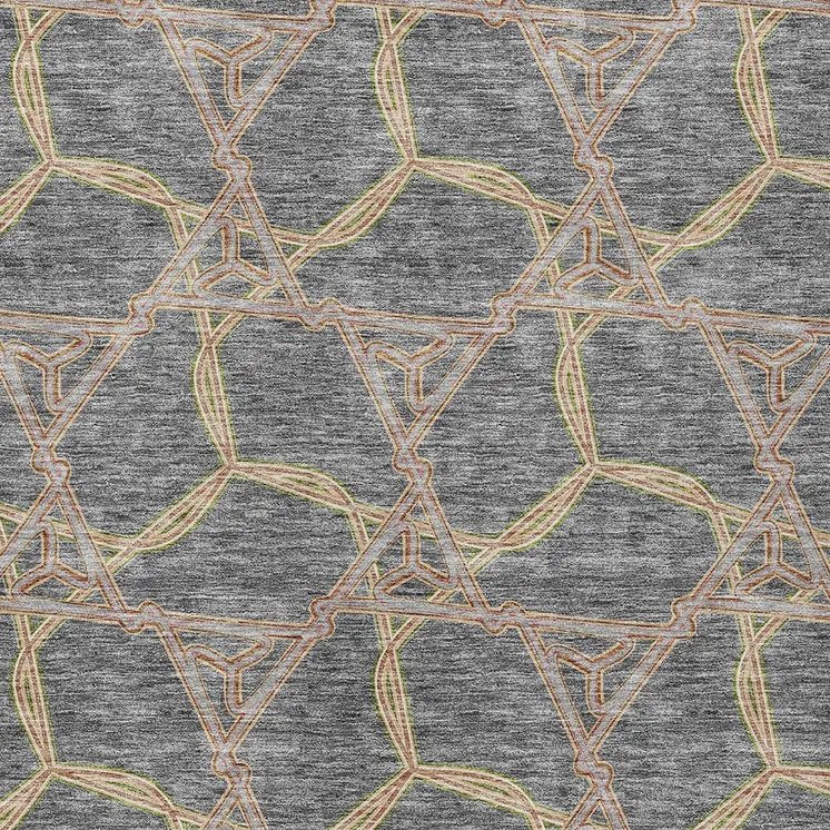 9' X 12' Gray And Brown Geometric Washable Indoor Outdoor Area Rug