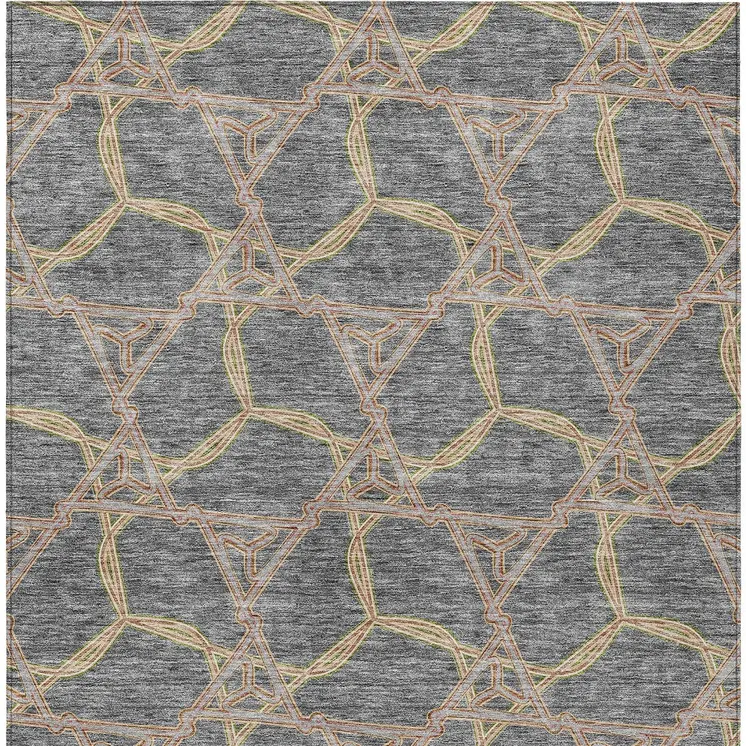 10' X 14' Gray And Brown Geometric Washable Indoor Outdoor Area Rug