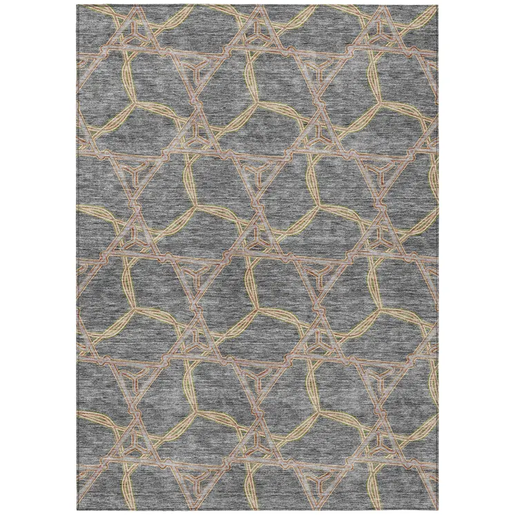 10' X 14' Gray And Brown Geometric Washable Indoor Outdoor Area Rug