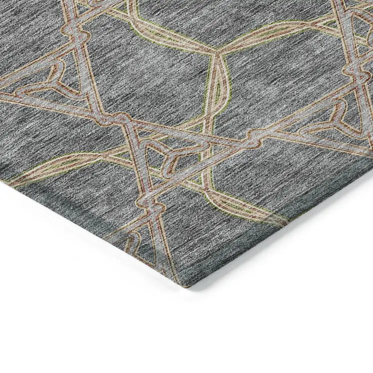 10' X 14' Gray And Brown Geometric Washable Indoor Outdoor Area Rug