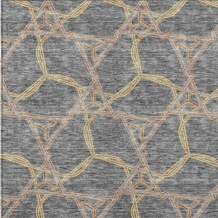 10' X 14' Gray And Brown Geometric Washable Indoor Outdoor Area Rug