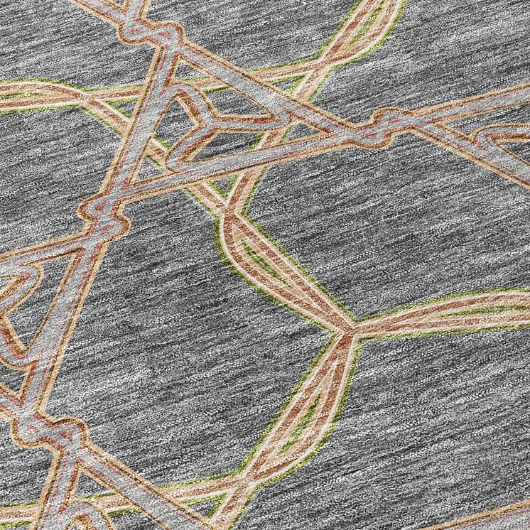 10' X 14' Gray And Brown Geometric Washable Indoor Outdoor Area Rug