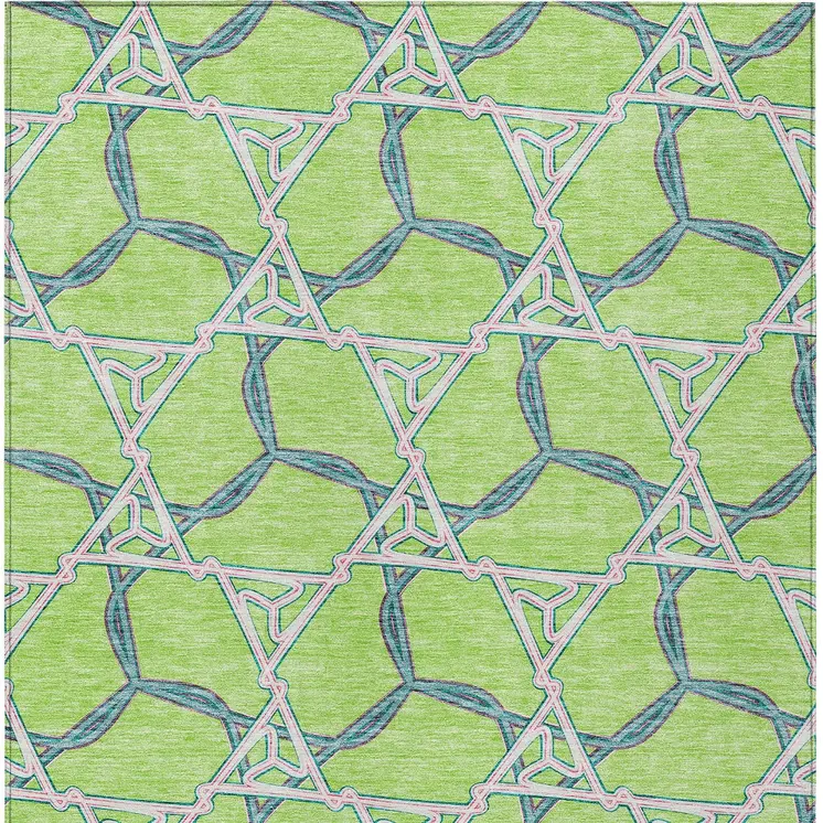 8' X 10' Lime Green And Blue Geometric Washable Indoor Outdoor Area Rug