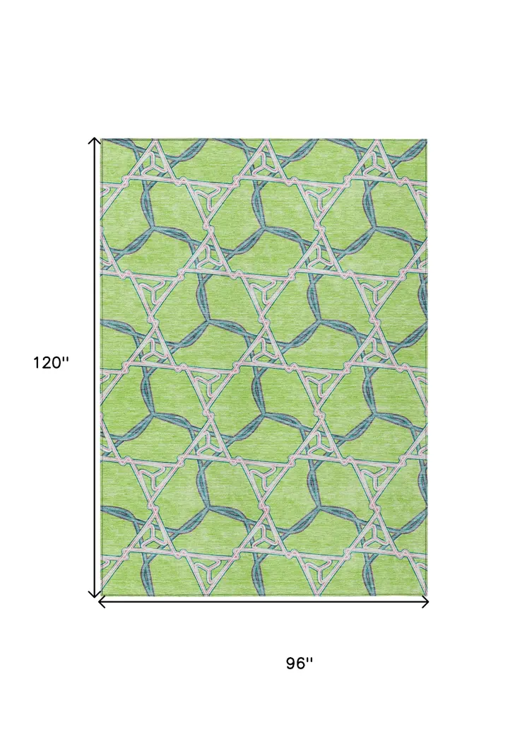 8' X 10' Lime Green And Blue Geometric Washable Indoor Outdoor Area Rug