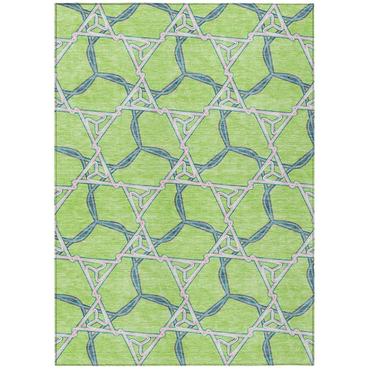 8' X 10' Lime Green And Blue Geometric Washable Indoor Outdoor Area Rug