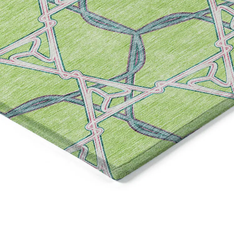 8' X 10' Lime Green And Blue Geometric Washable Indoor Outdoor Area Rug